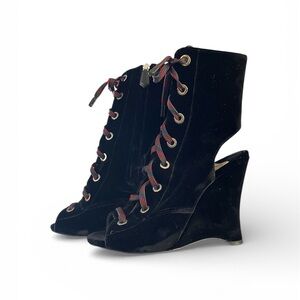Prada Black Lace-Up Wedge Boots